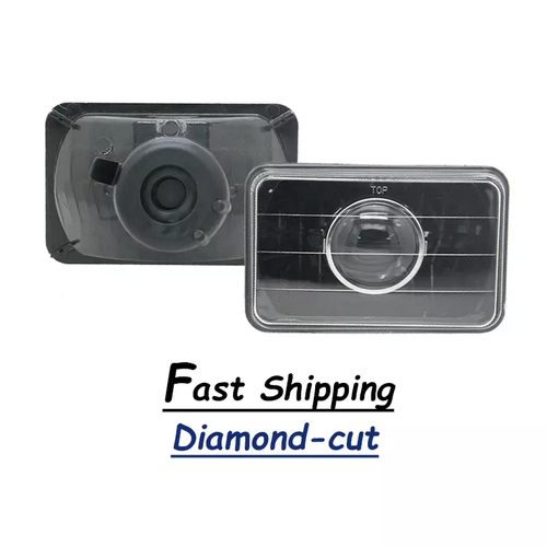 4x6" Clear Glass Lens Diamond Cut Black Semi Sealed Beam Headlights Headlamps