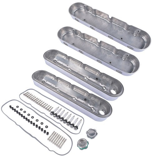 2Pcs Aluminum finned Valve Covers w/ Coil Mounts 241-181 For Chevy LS - Polished