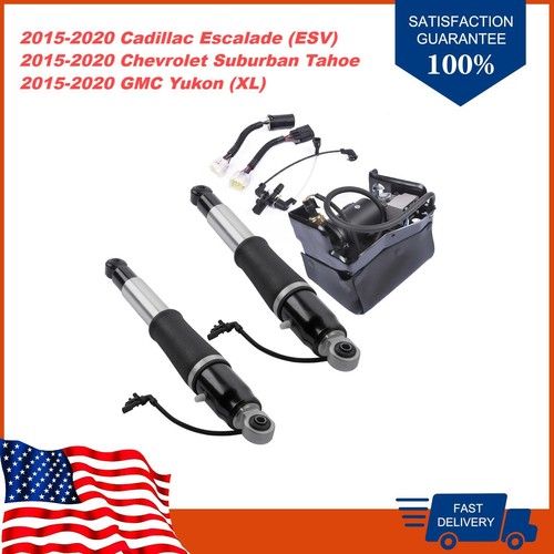 Pair Rear Air Shock Struts + Compressor Pump For Chevy Tahoe GMC Yukon 2015-2019