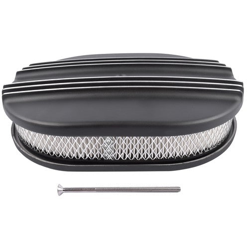Black Cast Aluminum Half Finned 12″ Air Cleaner Assembly for Chevy Mopar Classic