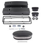 For Chevy SBC 58-86 Finned Tall Valve Covers & 12" Air Cleaner & Breather Kit