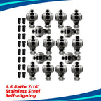 For Chevy SBC 350 1.6 Ratio 7/16" Stud Full Roller Stainless Steel Rocker Arms
