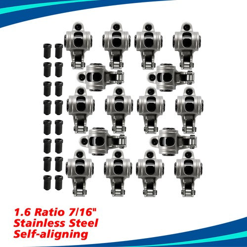 For Chevy SBC 350 1.6 Ratio 7/16" Stud Full Roller Stainless Steel Rocker Arms