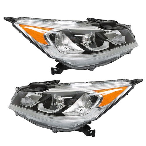 Halogen W/LED DRL Headlights For 16-17 Honda Accord Chrome Driver+Passenger Pair