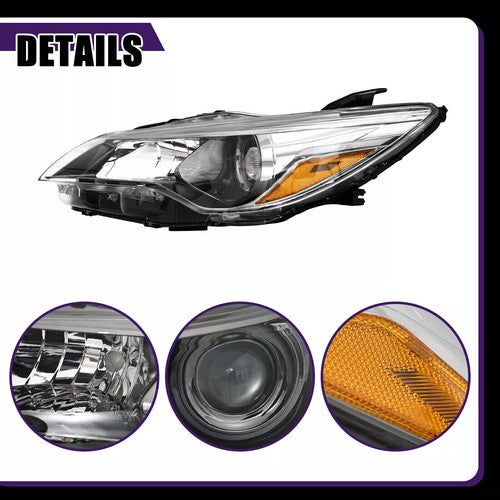 Black Headlight Set Halogen Headlamp for 2015-2017 Toyota Camry LE SE Pair