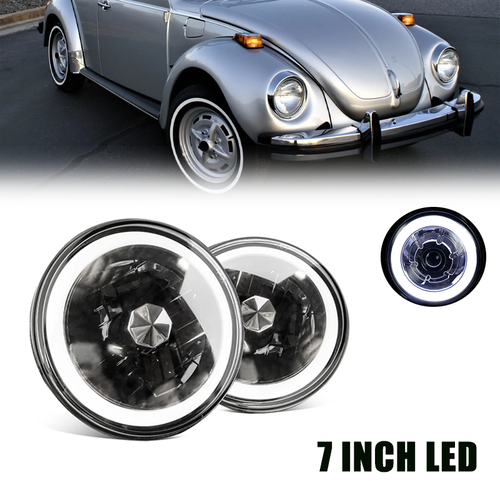 7" Round LED Headlights Pair Halo for 1950-1979 for VW Beetle LH RH