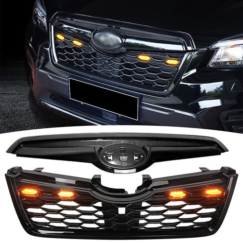 Front Bumper Black Honeycomb Grille w/ Light for 2019-2021 for Subaru Forester