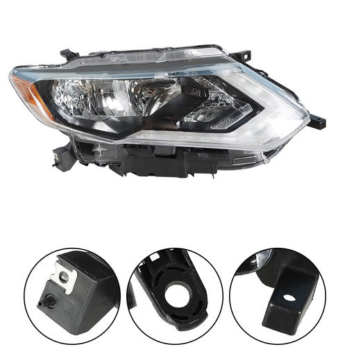 Headlamps Assembly LH+RH For 2017-2019 Nissan Rogue Clear Lens Halogen Chrome