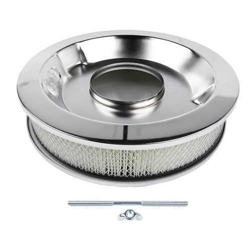 14 Full Finned Aluminum Round Air Cleaner Air Filter Kit Polished Recessed Base