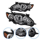 Headlights Headlamp Pair Black Housing for 2011-2013 for Toyota Corolla LE XLE