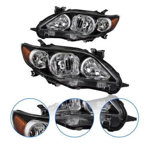 Headlights Headlamp Pair Black Housing for 2011-2013 for Toyota Corolla LE XLE