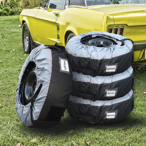 Tyre Cases+Tyre Bags Car Cover 4Pcs New W/ Handheld For Gray 420D And Black 600D