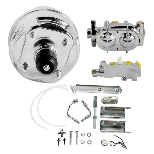 9" Chrome Brake Booster Master Cylinder Disc Drum Valve Kit For Chevy Corvette