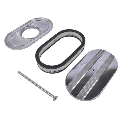 15" Oval Half Finned Polished Aluminum Air Cleaner Filter For Chevy SBC BBC 400