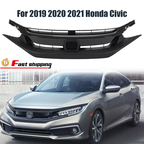 Front Bumper Glossy Black Grille Grill for 2019-21 Honda Civic Sedan Matte Mesh