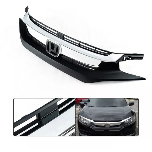 Front Upper Bumper Chrome Grill Grille for 2016 2017 2018 for Honda Civic