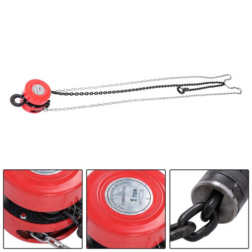 1 Ton / 2200Lbs Chain Hoist Manual Puller Block Fall Chain 10FT with Hook Red