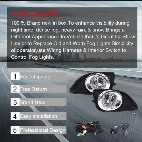 Clear Bumper Lamps Driving Fog Lights+Switch Fit For Camry 2010-2011