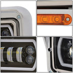 [Full LED] For 81-19 Peterbilt Western Star Dual Halo Ring Projector Headlights