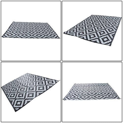 8x10ft Waterproof Outdoor Rug Outdoor Plastic Straw Rug For Camping Black&White