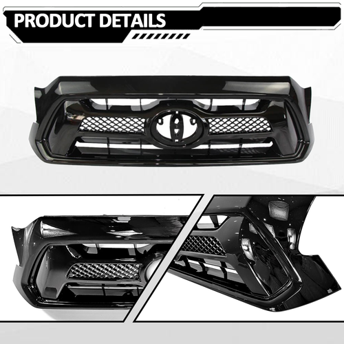 Front Bumper Gloss Black Grille Grill for Toyota Tacoma 2012 2013 2014 2015