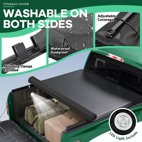 6.5FT Soft Roll Up Tonneau Cover Truck Bed w/Lamp For Ford F150 Heritage 97-04