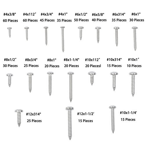 550Pack 304 Stainless steel wood screws kits countersunk #4 #6 #8 #10 #12 W/Box