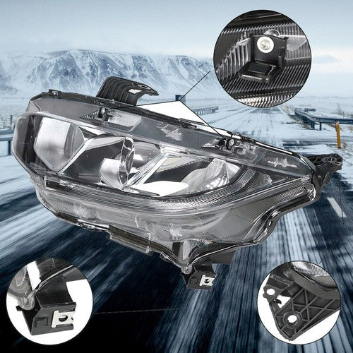 Headlight Assembly Halogen Chrome Clear Driver LH Side For Honda Civic 2016-2020