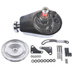 For Chevy SBC 265 283 Chrome Steel Power Steering Pump With Bracket Kit & Pulley