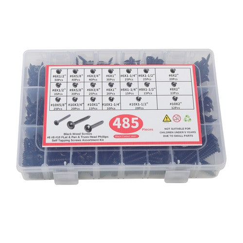 485Pcs Flat,Truss,Phillips Round Head wood screws W/20 Screw Size #6, #8, #10