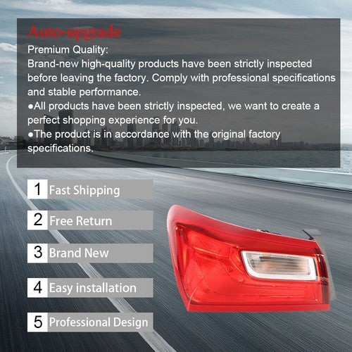 Driver Left Side Tail Light Lamp Red Outer Replace For 2016-2021 Chevy Malibu