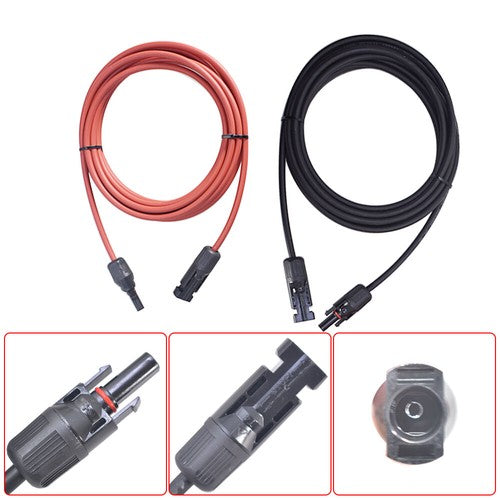 1Pair Solar Panel Extension Cable Wire Connector 12AWG 10ft Black + Red