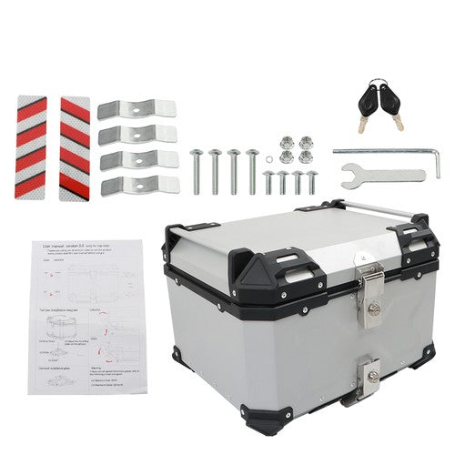 55L Silver Luggage Waterproof Tail Box Scooter Trunk Storage Top Case Motorcycle