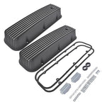 3-11/16" Tall Finned Valve Covers Black for Chevy BBC 396 402 454 502 1965-1995