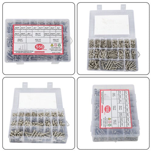 550× Wood screws kits #4 #6 #8 #10 #12 countersunk 304 Stainless steel