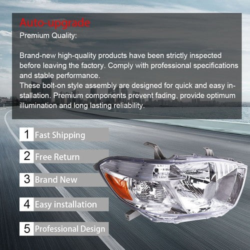 Halogen Headlight For Toyota Highlander 2008-2010 Driver/LH & Passenger/RH Side