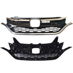Front Grille Upper Trim & Lower Grille For Honda CRV 2015-2016 Black Plastic