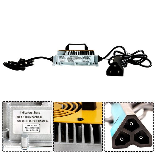 Fit For EZGO RXV &TXT Golf Cart 48V 18A Charger With Triangular Plug Waterproof