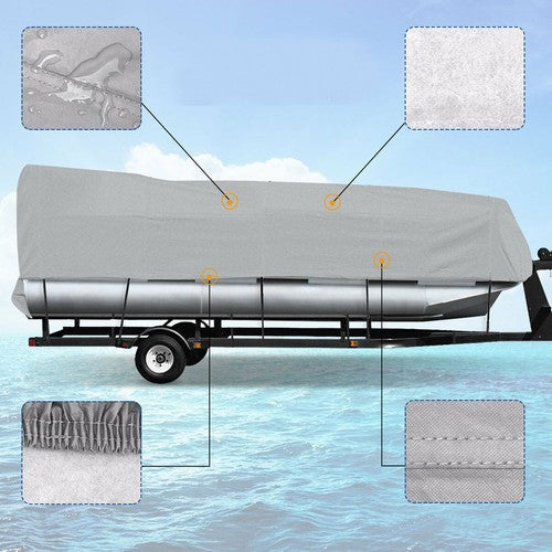 21-24FT Waterproof Boat Cover Trailerable Pontoon Dust Resistant Gray-Color