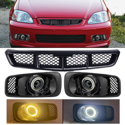 Front Grille LED Double Colour Fog Lights Lamps for Honda Civic 1999-2000 JDM