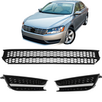 Front Bumper Lower Grille & Fog Light Bezel Cover LH+RH For 2012-2015 VW Passat