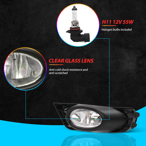 Bumper Fog Lights Driving Lamps w/Switch for 2009-2011 Honda Civic 4-Door Sedan