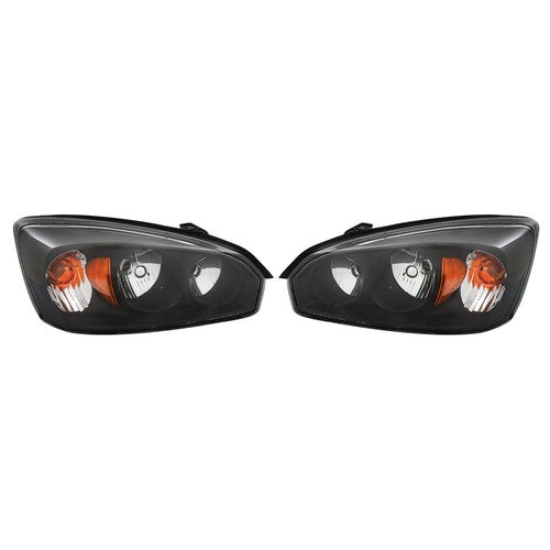 RH & LH Headlights Headlamps Housing Halogen Black For Chevy Malibu 2004-2008