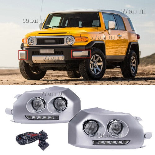 Chrome LED Bumper Fog Light DRL W/Wiring+Bulbs 2pc for Toyota Fj Cruiser 2007-14