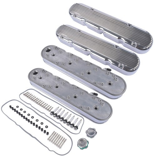 2Pcs Aluminum finned Valve Covers w/ Coil Mounts 241-181 For Chevy LS - Polished