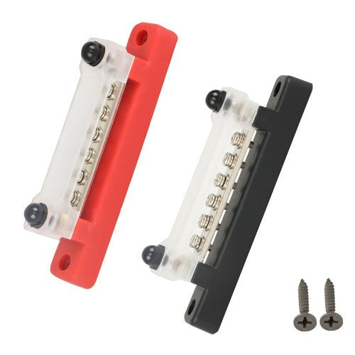 Bus Bar Power Distribution Terminal Block Red & Black 6 Way 48V 150A Busbar