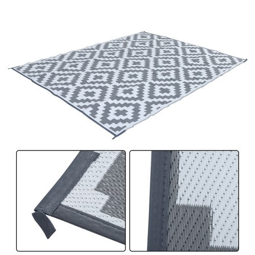 8x10ft Waterproof Outdoor Rug Outdoor Plastic Straw Rug For Camping Gray & White