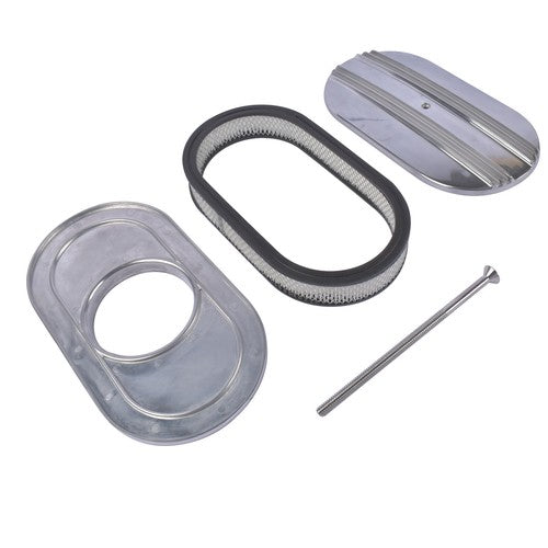 15" Oval Half Finned Polished Aluminum Air Cleaner Filter For Chevy SBC BBC 400
