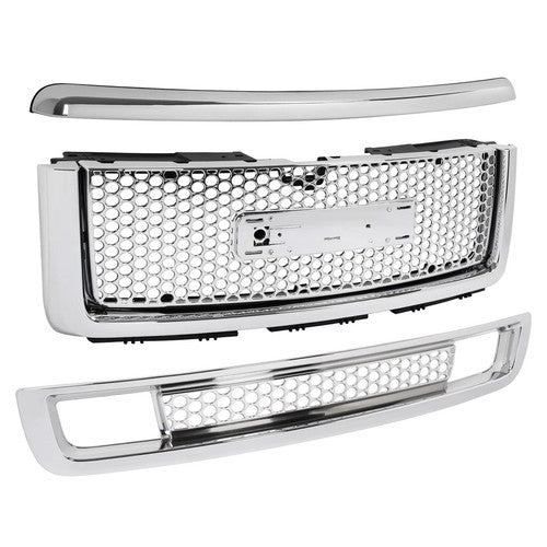 Upper Lower Grille Hood Molding Chrome for 2007-13 GMC Sierra 1500 Denali Pickup