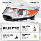 Headlamps Headlights Left Right for Ford Edge 2011 2014 Halogen Chrome Housing